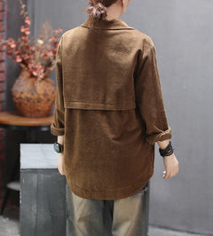 Corduroy Blouses for Women - Autumn Long Sleeve Tops