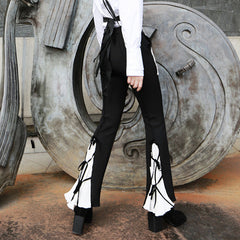 Color-Block Accordion Pleated Bow Tie Casual Pants