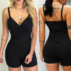 Striped V-Neck Slim Fit Romper Shorts