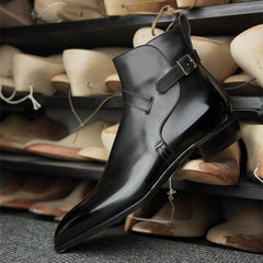 Black Lace Up Square Toe Ankle Boots for Men