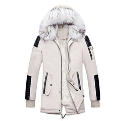Men's Mid-Length Cotton Jacket with Fur Collar