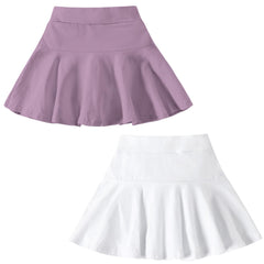 DREAM BUS 2 Pack Girl Pleated Skirts Built in Shorts Little Kid Tennis Skirts Toddler Girl Athletic Flowy Skorts Skirts Purple/White