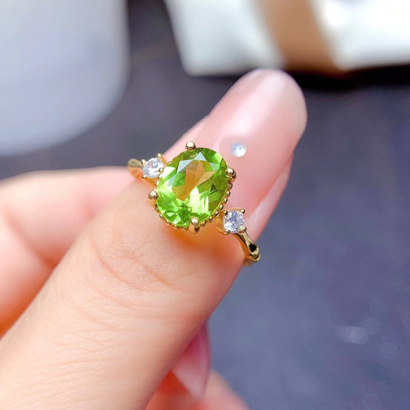 18K Natural Peridot Ring with 925 Silver Plating