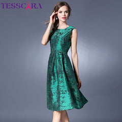 TESSCARA Women's Luxury Jacquard Green Cocktail Dress