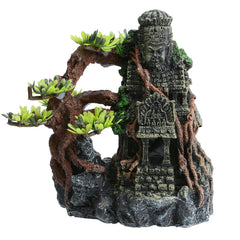 Aquarium Angkor Wat Buddha Statue Decorations - Aquarium Buddha Decor Fish Tank Medium Buddha Statue with Tree Ornament