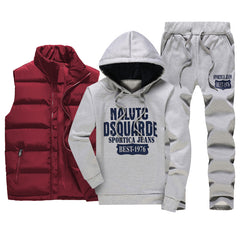 Men's Casual Sportswear Set with Vest and Hoodie (3 Pieces)