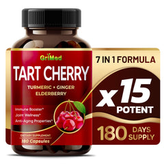 Tart Cherry - 23000mg with Turmeric Ginger Elderberry - Joint Support & Muscle Recovery - Made in USA (180 Count (Pack of 1))