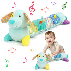Baby Tummy Time Toys 0-6 Months Musical Stuffed Animal Plush Dog Toys for Infant 0-3-6 Months Newborn Baby Sensory Toy with Crinkle Rattle for 6-12 Month Old Boys Girls Christmas Birthday Shower Gifts