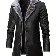 Plus Size Men's Faux Leather Business Coat for Winter