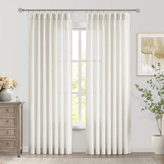 WEST LAKE Natural Pinch Pleated Sheer Window Curtain Panels 90 Inches LongBack Tab Drapes with HooksFarmhouse Linen Textured Window Treatment for Bedroom Living Room40" Wx90 Lx2
