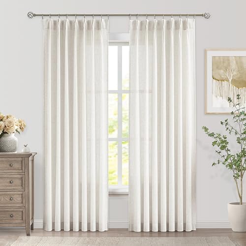 WEST LAKE Natural Pinch Pleated Sheer Window Curtain Panels 90 Inches LongBack Tab Drapes with HooksFarmhouse Linen Textured Window Treatment for Bedroom Living Room40