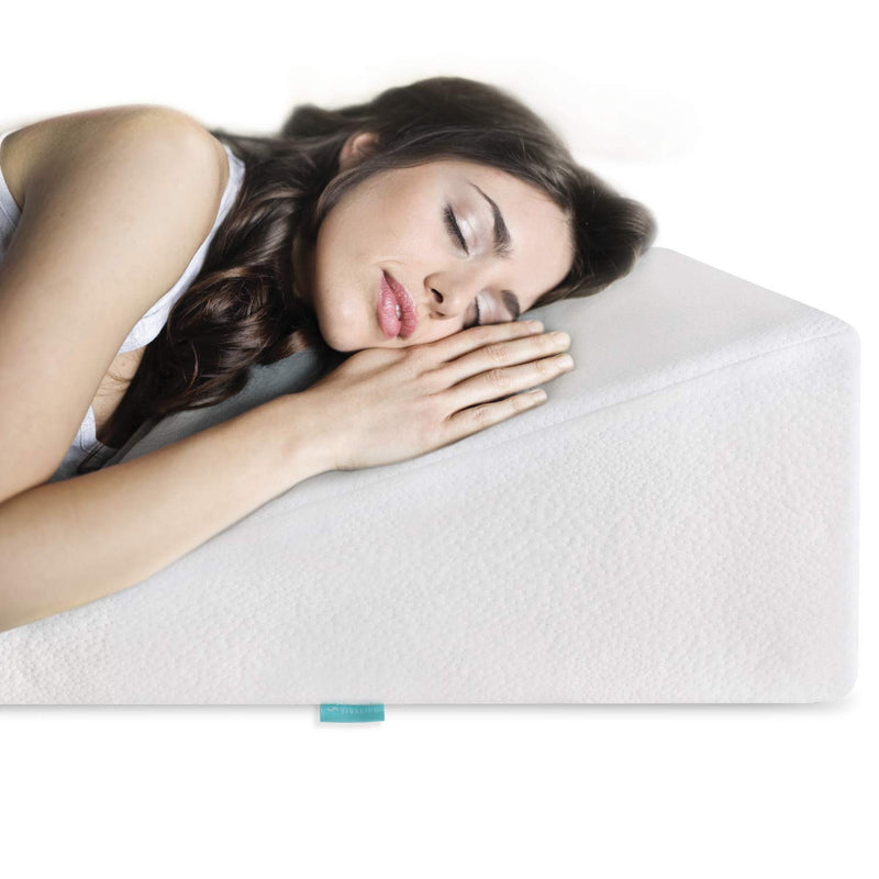 Vivalife Bed Wedge Pillow Gel Memory Foam Top - Cooling Elevated Support Cushion for Lower Back Pain Acid Reflux Heartburn Allergies Snoring - Ultra Soft Breathable Cover (10 Inch Wedge)