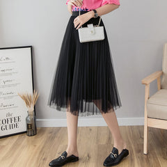 Solid Color High Waist Mesh Skirt for Summer Women