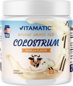 Vitamatic Bovine Colostrum Powder - Supplement for Gut Health Hair Growth Beauty Muscle Recovery & Immune Support - Easy to Mix - 30 Servings (30 Servings Vanilla)