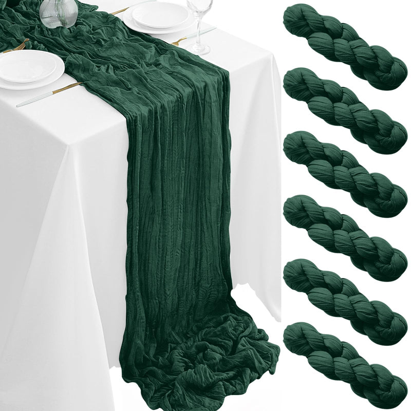 6Pack Emerald Green Cheesecloth Table Runner 35x120Inch Spring Easter Cheese Cloth Table Runner 10FT Boho Gauze Table Runners Rustic Sheer Table Runners for Wedding Bridal Baby Shower Party Decor