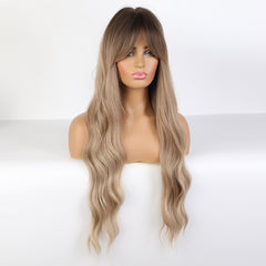 Golden Unicorn Long Wavy Heat-Resistant Wig with Bangs