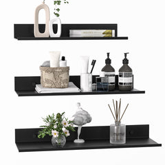 Wisfame Floating Shelves for Wall Set of 3 Black Metal Wall Shelves for Bathroom 11.8/13.8/15.7 in Modern Small Adhesive Shelf for Living Room Bedroom Office Kitchen