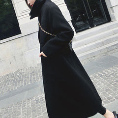 Slim Mid-Length Thick Woolen Trench Coat for Women