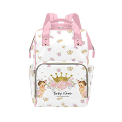 COWSROCK Customized Name Multi-functional Waterproof Lightweight Diaper Travel Bag for New Parents Personalized Golden Crown Flower Two Angels - Dad Mommy Backpack