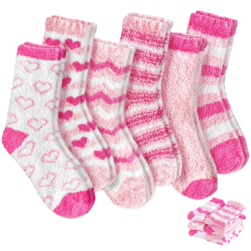 Xanllaxa 6 Pairs Womens Fuzzy SocksCozy Fluffy Slipper SockPink Heart Sleep Socks for AdultValentines DayGiftsWinterHoliday