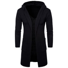 Men's Oversized Black Hooded Knitted Cardigan Sweater