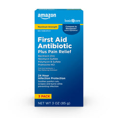 Amazon Basic Care Maximum Strength First Aid Triple Antibiotic Ointment Pain Relief For Minor Cuts Scrapes and Burns 3 ounce (Pack of 1)
