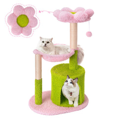 GRANNY SAYS Flower Cat Tree Tower 35" Cat Tower for Indoor Cats Small Cute Cat Trees with Natural Sisal Cat Scratching Post Cozy Condo Comfy Cat Hammock Flower Cat Perch and Dangling Ball Pink