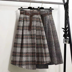 Thick Retro Plaid Long Skirt for Autumn and Winter