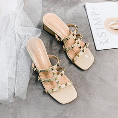 Summer Women's Sandals with Metal Block Heels