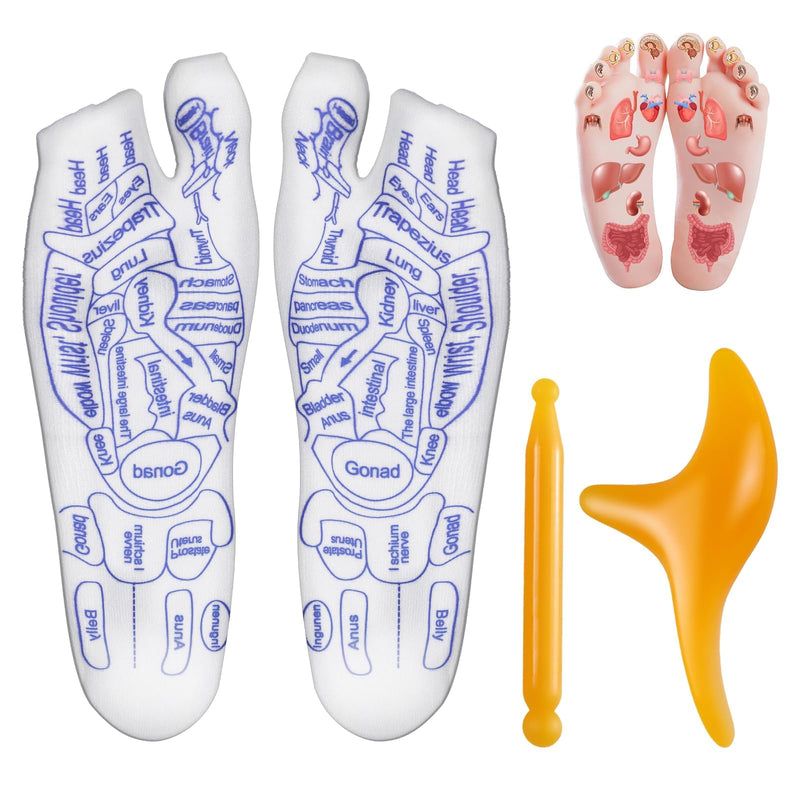 Awoeorsty Foot Reflexology Chart Socks with Massage Tools– Acupressure Socks Kit with Trigger Point Massager for Foot Pain Relief Home RelaxationBeginner-Friendly Pressure Point Socks（Large）