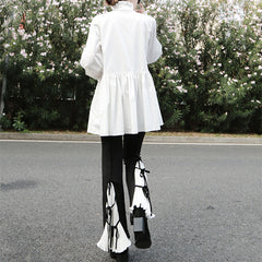 Color-Block Accordion Pleated Bow Tie Casual Pants