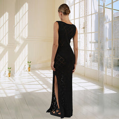 New Women’s Sexy Sheer Knitted Lace Maxi Dress