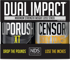 LIPORUSH NDS Nutrition Maximum Strength Dual Impact Stack - Complete 2-in-1 Fat Loss Stack Enhanced with Teacrine L-Carnitine CLA for Serious Results - Censor 90 Softgels XT 60 Capsules
