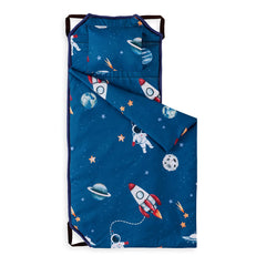 Wake In Cloud - Cot Nap Mat with Pillow and Blanket for Toddler Kids Boys Girls in Daycare Kindergarten Preschool Pre K with Elastic Corner Straps Spaces Stars Planet Galaxy Blue White Red