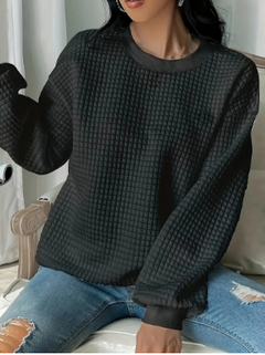 Women's Trendy Loose Waffle Round Neck Pullover