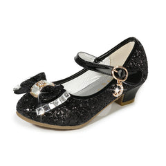 Girls' Casual Glitter High Heel Leather Shoes with Bow