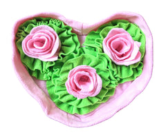 PAWSINSIDE Pet Soft Fleece Snuffle Mat Heart Foraging Mats Dog Rabbit Guinea Pig Interactive Feeding Toy Anti Slip Slow Feeder Treat Dispenser (Pink/Green)
