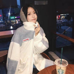 Winter Lamb Wool Plush Coat for Women - Korean Style