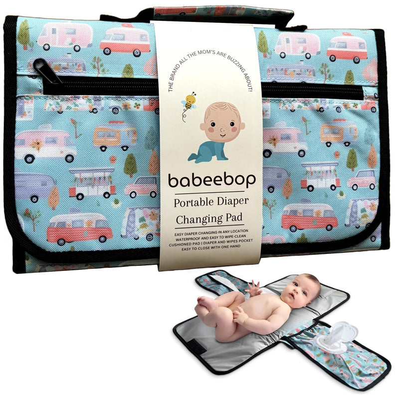 BABEEBOP Compact Portable Diaper Changing Pad for Diaper Bag- Waterproof Travel Diaper Station with Pockets Baby Changing Mat for On-The-Go Convenience Newborn Baby Essentials