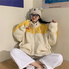 Winter Lamb Wool Plush Coat for Women - Korean Style