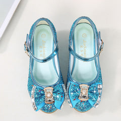 Girls' Casual Glitter High Heel Leather Shoes with Bow