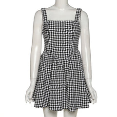 One Word Collar Backless Houndstooth Slim Dress