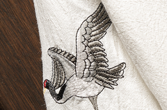 Embroidered Crane Short Sleeve Shirt with Frog Buttons