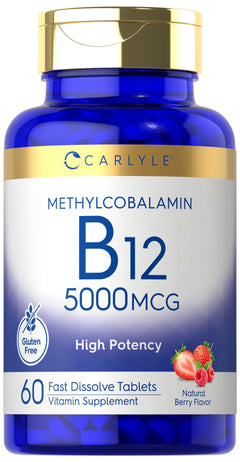 Carlyle Methylcobalamin Vitamin B-12 5000mcg | 60 Fast Dissolve Tablets | for Adults | Vegetarian Non-GMO & Gluten Free Supplement