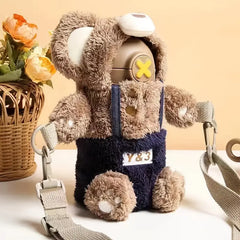 Cute Plush Bear Thermal Cup with Dual-purpose Straw 450ml