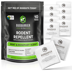 BugBarriers Extra-Strength Mouse Repellent Deterrent Pouches USDA 99% Biobased Peppermint & Rosemary Oils Repel Mice Nesting in Car RV Boat Garage Shed Cabin Made in The USA (Pack of 10)