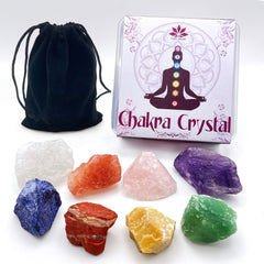 YAFU HOME Chakra Healing Crystals Set Gift Box8 Raw Stones Orange Selenite Amethyst and Rose Crystalwith Velvet Pouch Beginners Gifts Meditation (The Basic Gift Box) (The Basic Gift Box)