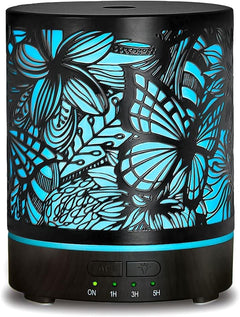 Essential Oil Diffusers 300ML Metal Aromatherapy Oil Diffusers For Large Room Butterflies & Flower Ultrasonic Cool Mist Diffuser with Waterless Auto Shut-Off Protection for Home Office SPA Yoga