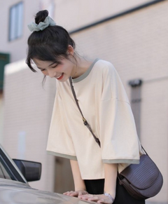 Color Block Loose Fit Short Sleeve T-Shirt for Girls