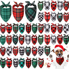 Sanwuta 50 Pieces Christmas Dog Bandanas Bulk Classic Plaid Dog Bandanas for Dogs Triangle Scarf Plaid Dog Kerchief for Small to Large Puppy Dogs Cats Pet (31.5 x 21.7 x 21.7 Inch)
